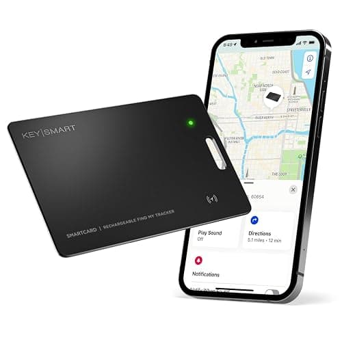 KeySmart MFI-Certified SmartCard Wallet Tracker Card, Compatible with Apple Find My App, Rechargeable Thin GPS Item Finder for Luggage Tag, Smart Bluetooth Tracking with Key Chain Hole Black, 1 Pack - Image 1