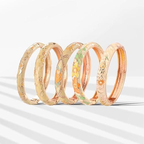 UJOY Bangles 5 Pcs Enamel Jewelry Set Rose Flower Engraved Cloisonne Bracelets Pack in a Box 5PCS thumbnail 8