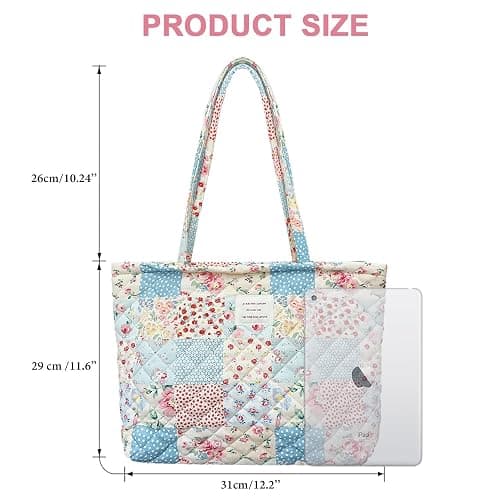 Modacarry Small Floral Quilted Tote Bag with Zipper Closure for Women Girls thumbnail 5