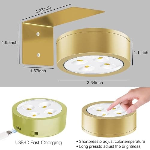 SIXDEFLY Picture Lights for Wall, 3 Lighting Modes Magnetic Art Display Light,Rechargeable Battery Operated Led Painting Light with Remote Control Dimmable & Timer,3Pack Gold thumbnail 6
