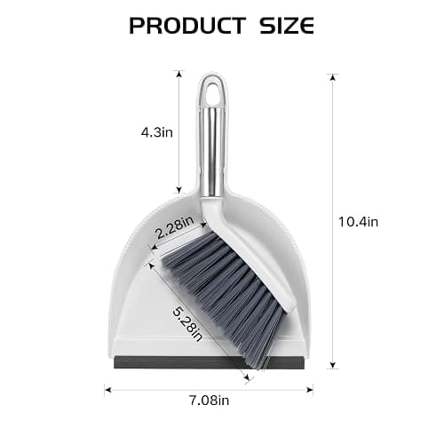 NACENA Mini Broom and Dustpan Set, Small Dust Pan and Brush Set with Handle Dustpan Teeth for Cleaning Hair Suitable for Office Desks Drawers Sofas Outdoor Camping, White & Gray thumbnail 3