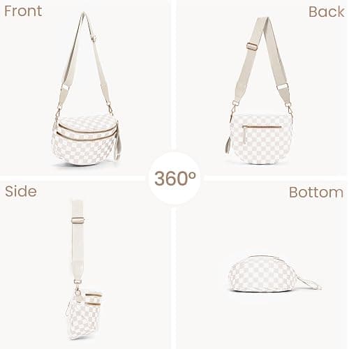 HICARRY Checkered Crossbody Purse for Women Nylon Checkerboard Bum Bags Checkered Cross Body Bags (Beige) thumbnail 6