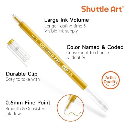 Shuttle Art Colored Pens, 22 Black White Gray & Metallic Tone Colors Cute Journal Pens 0.6mm Fine Point Colored Gel Pens for Black Paper Writing Drawing Journaling Note Taking School Office Home thumbnail 4