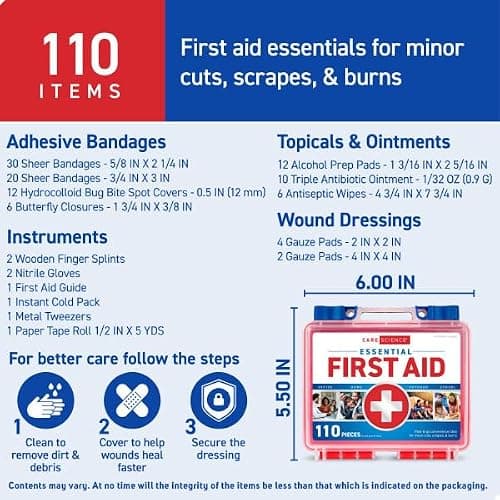 Care Science First Aid Kit, 110 Pieces | Professional Use for Travel, Work, School, Home, Car, Emergency, Survival, Camping, Hiking, and More thumbnail 6