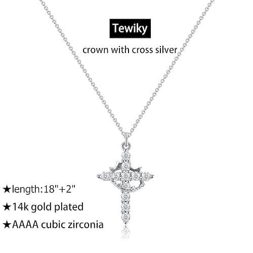 Tewiky Christian Gift Stocking Stuffers Cross Necklace for women-Dainty 14k Gold Plated/Silver Plated Pendant Necklaces Simple Cute Tiny Necklace Jewelry for Women thumbnail 2