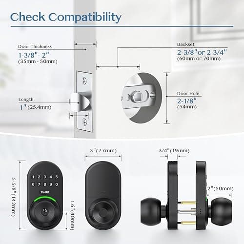 Keypad Smart Door Knob Lock, Yamiry Keyless Entry Digital Lock with Handle, Electronic Code Knob for Front Door, Easy Installation thumbnail 6