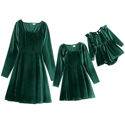 Mommy and Me Christmas Dresses Plaid Velvet Dress Xmas Holiday Party Mom Daughter Matching Outfits Photoshoot - Image 1