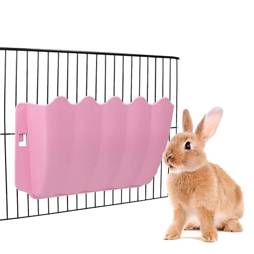 Litewoo Rabbit Hanging Hay Feeder Rack Guinea Pig Mess-Free Dispenser Hay Bowl Manger Rack Wall-Mounted for Small Pets Rat Chinchilla Ferret Squirrel Cage Accessories (Pink) thumbnail 5
