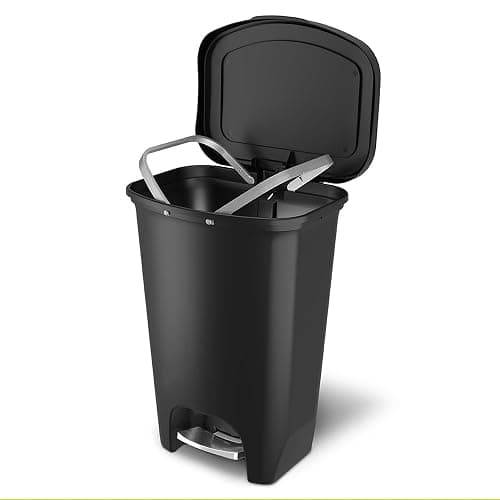 Glad Premium 13 Gallon Trash Can - Plastic Kitchen Waste Bin with Odor Protection of Lid, Stainless Steel Step On Foot Pedal and Garbage Bag Rings, Black thumbnail 5