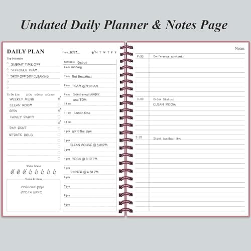 Daily Planner Undated - B5 To Do List Notebook Hourly Schedules, Spiral Appointment Planner for Women and Men, PVC Hardcover, Inner Pocket, Elastic Closure, 7" x 10", Pink thumbnail 5