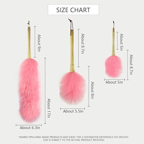 iHUFeather Lambswool Duster 14'' Length Solid Wooden Handle Leather Hang Strap for Cleaning Ceiling Fans Window Blinds Computer Furniture Figurines TV Natural Feather Duster,Pink thumbnail 2