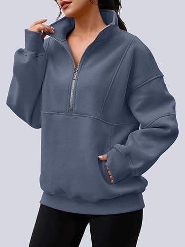 AUTOMET Womens Quarter Zip Oversized Sweatshirts Teen Fleece Pullover Hoodies 2025 Mock Neck Sweater Fall Workout Jacket thumbnail 2