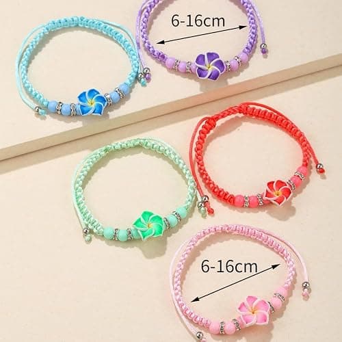 MMIUAEG 5pcs Hawaiian Plumeria Rubra Bracelets for Women Bohemian Woven Tropical Flower Charms Bracelet Handmade Braided Boho Beach Jewelry Party Gifts thumbnail 3
