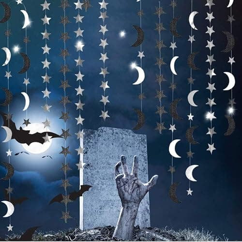 Cheerland Black Silver Moon Decoration Star and Gothic Halloween Decor Garland for Twilight Birthday New Year Eve Party Grunge Star Banner Celestial Wedding Baby Shower Ramadan Eid Mubarak Summerween thumbnail 5