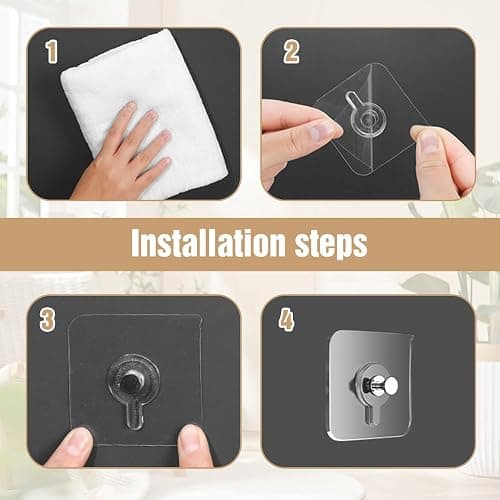 ANYSENT Drill Free Adhesive Hooks,Upgraded Picture Hangers Without Nails,Adhesive Wall Mount Screw Hooks for Hanging,Nail Free Wall Hangers for Kitchen, Bathroom (20 PCS, 2.75 * 2.75 inch) thumbnail 5