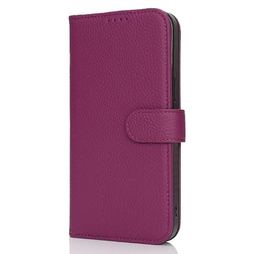 Zouzt Case for iPhone 14 Pro 6.1" Genuine Leather Wallet Case with 4 Card Slot, RFID Blocking Card Holder Magnetic Flip Folio Kickstand Shockproof Phone Cover Women Men - Rose Purple thumbnail 9