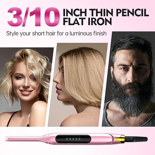 Mvxitanny Mini Flat Irons for Short Hair,Pixie Cut & Bangs,Pencil Hair Straightener for Edges with LED Display,Small Hair Straightener with Dual Voltage,Ease to use and Fast 15 Second Heat up（Pink） thumbnail 6