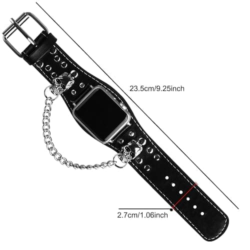 Leather Skull Cuff Bracelet Compatible with Apple Watch thumbnail 5
