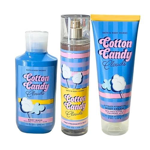 Bath & Body Works COTTON CANDY CLOUDS Fine Fragrance Mist, Ultimate Hydration Body Cream & Body Wash 3pc Gift Set with a Red Bow for Holidays – Full Size thumbnail 3