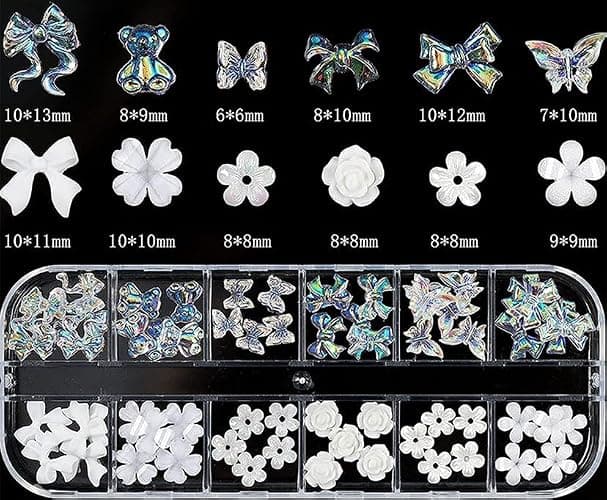 MUEYAN 3D Acrylic Butterfly White Flowers Glitter Nail Charms Cute Nail Charms Mixed Starry AB Crystal Nail Rhinestones thumbnail 4