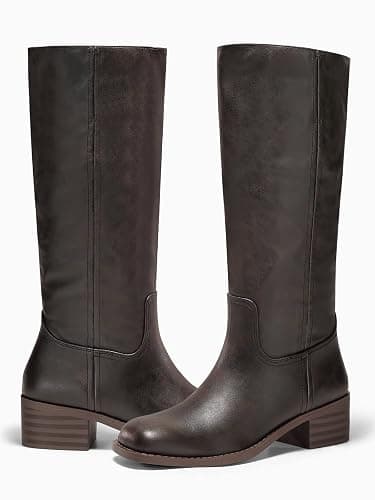 Coutgo Women's Knee High Boots Square Toe Chunky Block Heel Tall Boots Comfortable Low Heel Shoes thumbnail 5