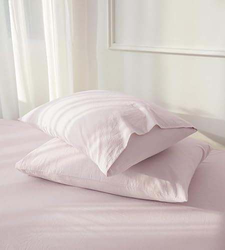 JIYUAN Standard Washed Cotton Pillowcases, Set of 2, Relaxed Linen Feel | Envelope Closure, Naturally Soft and Breathable for Year-Round Comfort, Machine Washable. thumbnail 2