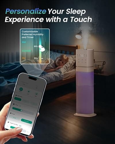 AILINKE Smart Humidifier Large Room, 2.1Gal/8L Humidifiers for Bedroom with Extended Tube&Night Light, Whole House Cool Mist Humidifiers, WIFI App&Voice Control, Home/Kids/Baby, Pale Pink thumbnail 7