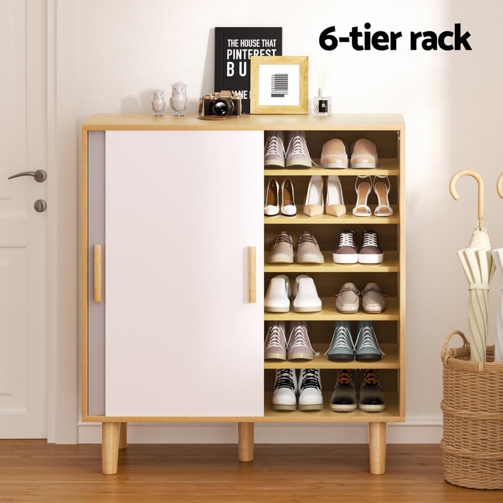 Artiss Shoe Cabinet Shoes Storage Rack 30 Pair Organiser Sliding Doors 6-Tier thumbnail 3