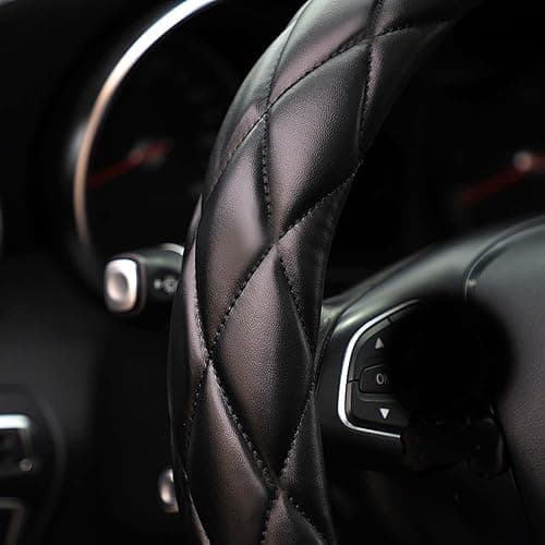 YHONGJT Soft Microfiber Leather Steering Wheel Cover, Universal 15 Inch for Women Girls, Fit Vehicles, Sedans, SUVs, Vans, Trucks - Black thumbnail 4