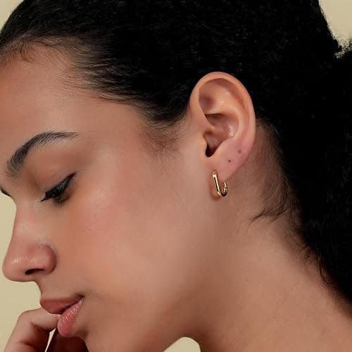 RHYMORI Gold Oval Hoops| Gold Plated Earrings for Women| 18K Gold Plated U Shaped Rectangular Earrings| Dainty Hypoallergenic Oval Hoop Earring| Small Gold Hoops 11mm thumbnail 3