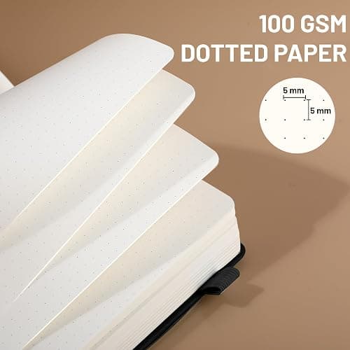 CAGIE Bullet Dotted Journal Notebook 320 Pages 100 GSM Paper Hardcover A5 Dot Grid Notebook Leather Journals for Writing Women Men Work Journaling, Black thumbnail 4