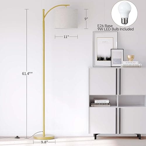 SUNMORY Arc Floor Lamp,Modern Floor Lamp with 9W 3 Color Temperatures Bulb,Metal Standing Lamps with Adjustable Hanging Lampshade,Tall Floor Lamps for Living Room,Bedroom, Gold Without Remote thumbnail 2