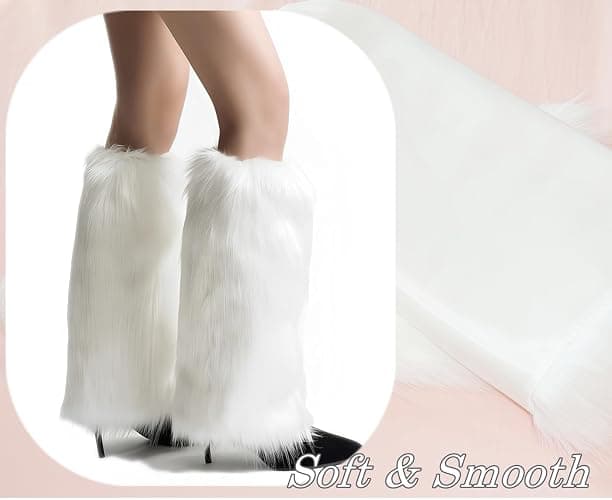 Gupiar Women's Fur Leg Warmers Sexy Furry Fuzzy Leg Warmers Soft Boot Cuffs Cover, 40CM thumbnail 5
