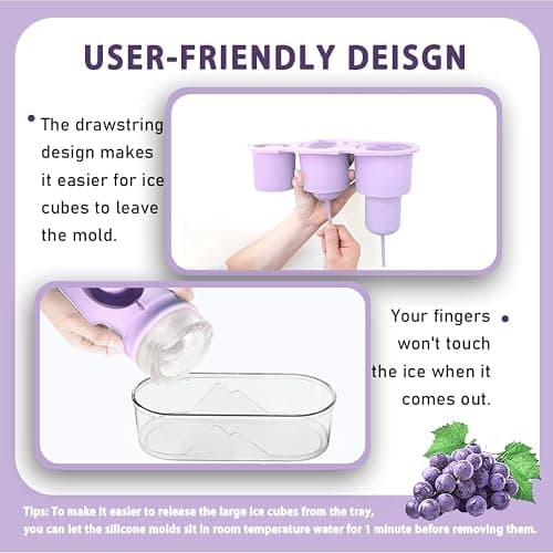 NOXETU Ice Mold for Stanley Cup 30/40 Oz - Easy Fill and Release Without Touching Ice, Silicone Ice Cube Tray with Clear Lid and Bin for Freezer, Whiskey, Cocktail (Purple) thumbnail 3