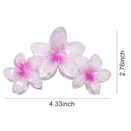 6 Pcs Big Flower Hair Claw Clips, 3Head Frangipani Flower Gradient Color Large Hair Clips, Beach Vacation Strong Hold Jaw Hairpin for Women Girls Hair Accessories (6 PCS Big) thumbnail 2
