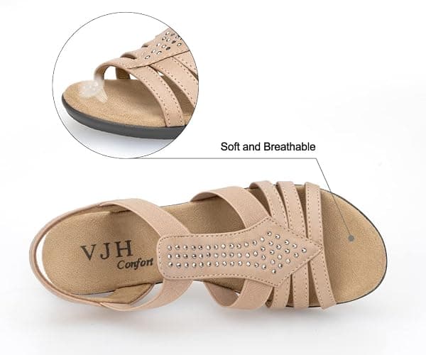 VJH confort Women's Flat Sandals, Comfort Elastic Slip-on Light Weight Slingback Casual Walking Sandals with Rhinestone thumbnail 4