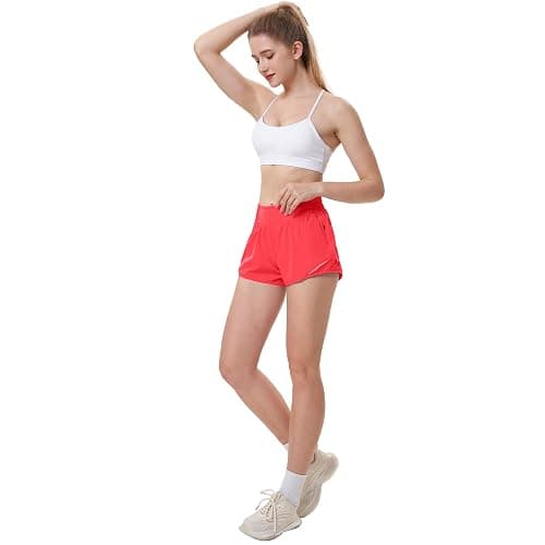 Aurefin High Waisted Athletic Shorts for Women, Womens Plus Size Running Workout Shorts with Liner and Zip Pocket 4 inch thumbnail 5