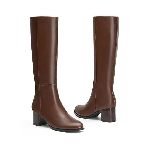 Goderci Knee High Boots Round Toe Chunky Block Boots with Side Zip Elastic Faux Leather Boots for Women thumbnail 3