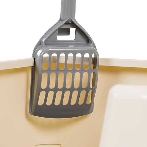 Amazon Basics Large Cat Litter Box with High Sides, Open Top, Includes Scoop, 19 x 15 x 11.75 inches, Grey/Beige thumbnail 3