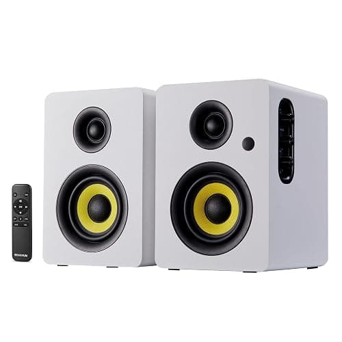 Sanyun SW206 80W Altoparlanti Scaffali a due modalità - altoparlante in fibra di carbonio da 4 pollici - Tweeter a 25 Core Silk Film Dome - Optical coassiale TRS Aux Bluetooth 5.0 - bianco - Image 1