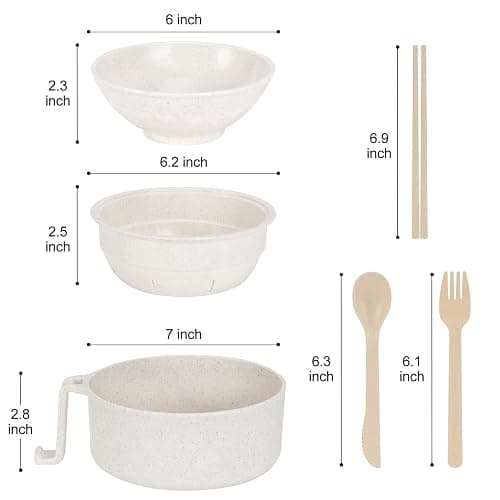 RORBAM Microwave Ramen Cooker,Ramen Bowl Set,Noodle Bowl With Chopsticks and Spoon,College Dorm Room Essentials for Girls for Boys, Apartment Essentials, Dishwasher-Safe,BPA-Free. (white) thumbnail 3