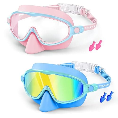 Vvinca Kids Swim Goggles with Nose Cover 2 Pack for 3-14 Pool Swim | 2-Pack Anti-Fog Kids Swim Goggles, Soft Silicone Nose Cover, UV400 & 180° Wide View, Adjustable 3-14, for Pool Swim - Image 1