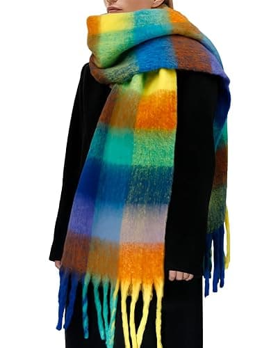 BLATIAL Womens Scarf Winter Big Colorful Checked Thick Warm Soft Scarves Casual Tassel Blanket Scarf - Image 1