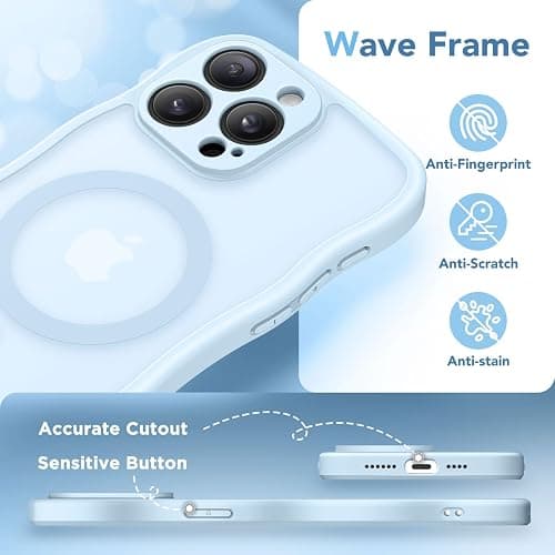 CAPRARO Cute for iPhone 14 Pro Case, Compatible with MagSafe, [Curly Wave Edge] [Full Camera Protection] [14 FT Drop Protection] Magnetic Phone Case for 14 Pro 6.1 Inch, Light Blue thumbnail 7