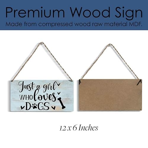 Funny Just a Girl Who Loves Dogs Wood Sign Rustic Dogs Lovers Wooden Hanging Plaque for Home Living Room Girl Bedroom Wall Art Decoration 6 x 12 Inches Present thumbnail 6