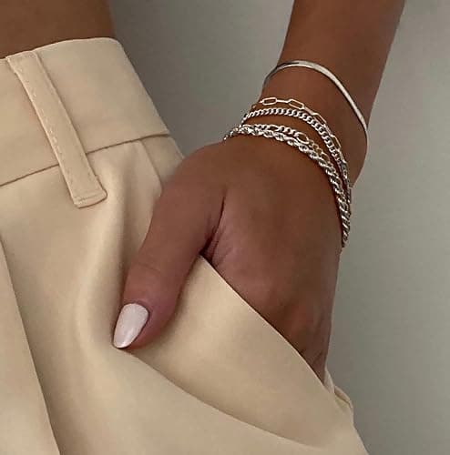 DEARMAY Gold Bracelets for Women Waterproof, 14K Gold Plated Jewelry Sets Trendy Thin Dainty Stackable Cuban Link Paperclip Chain Bracelet Pack Fashion Accessories Gifts for Womens thumbnail 8