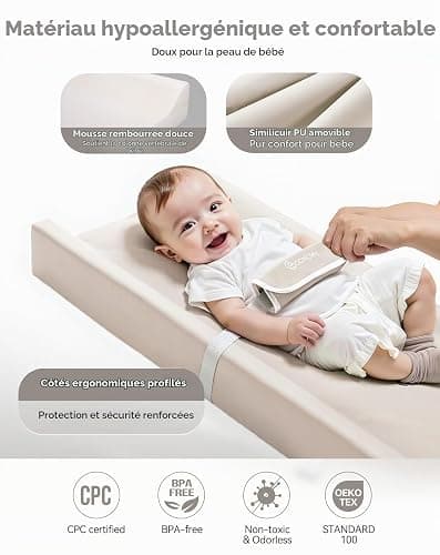 COMOMY Matelas à langer en cuir végétalien avec housse en polyuréthane imperméable et douce, anti-roulis et antidérapant, tapis à langer avec sangles de sécurité, tapis à langer portable, pour commode thumbnail 3