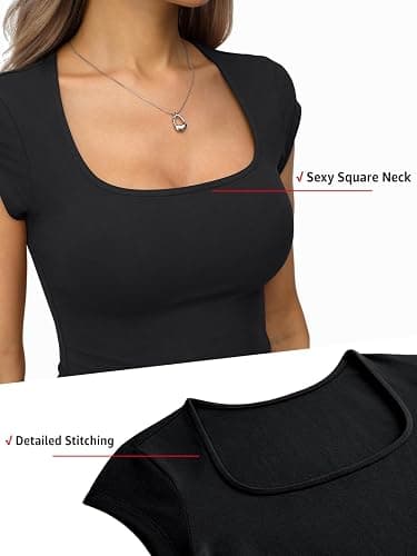 EasyGala Womens Cotton Square Neck Short Sleeve Shirts Slim Fit Cap Sleeve Tops Summer Basic Low Cut Tee Fashion Clothes thumbnail 3