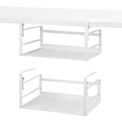 Nxconsu 2Pack Under Shelf Storage Basket Organizer Hanging Holder for Kitchen Cabinet Pantry Cupboard Closet Desk Bookshelf Organization Space Saver Heavy Duty Slide-in Adjustable Mounting Clamp White - Image 1