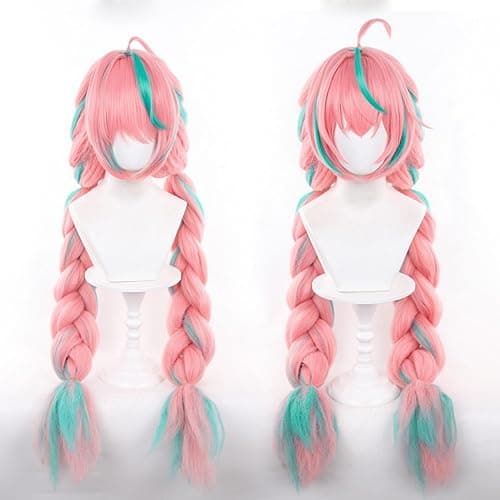 Servelove Game Pink Green Long Wig Braid Hair Characters Costume Wigs For Unisex Game Anime Role Play Halloween Christmas Party thumbnail 8